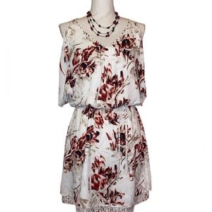 WHITE HOUSE BLACK MARKET Floral Cold Shoulder Midi Dress Off WHT/BUR Size 4
